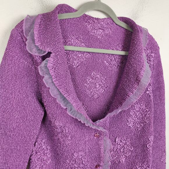 Ichioku Crinkle Cardigan Womens Medium 2 Purple Floral Japanese Designer Y2K - Picture 3 of 9